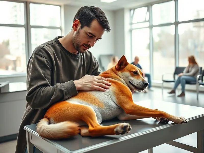 Cuidando do animal na clínica veterinária.