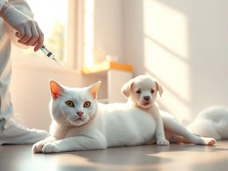 Veterinário verificando pets para vermifugação em consultório veterinário.